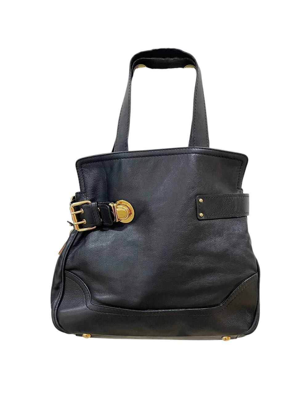 Marc Jacob’s Shoulder Bag Black Leather Gold Buckle 015RE06